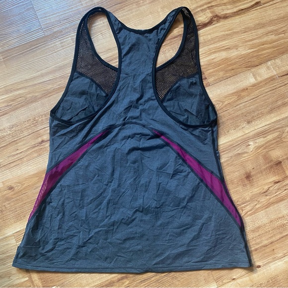 MICHI L Gray Purple Low Cut Mesh Performance Tank Workout Athleisure Designer - Picture 4 of 15